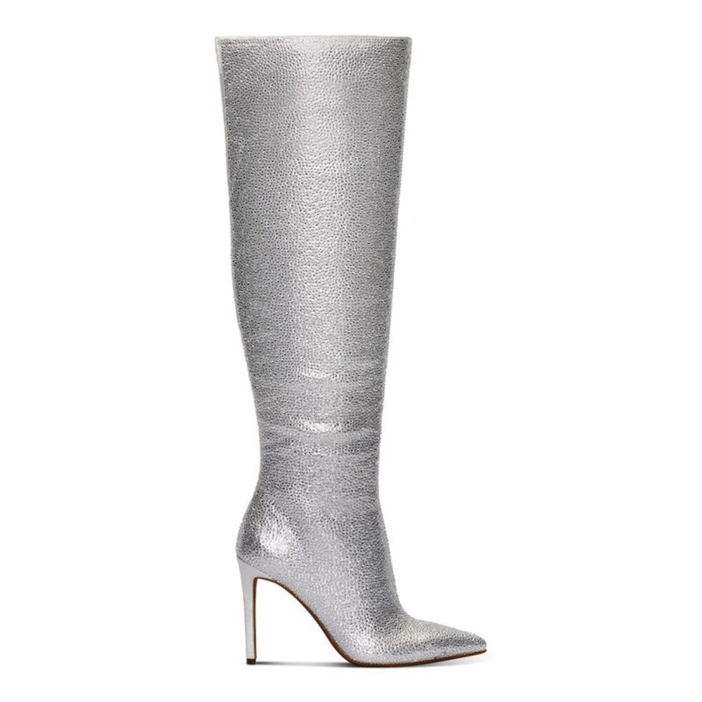 INC Womens Silver Embellished Pointed Toe Stiletto Zip-Up Dress Boots 7 M